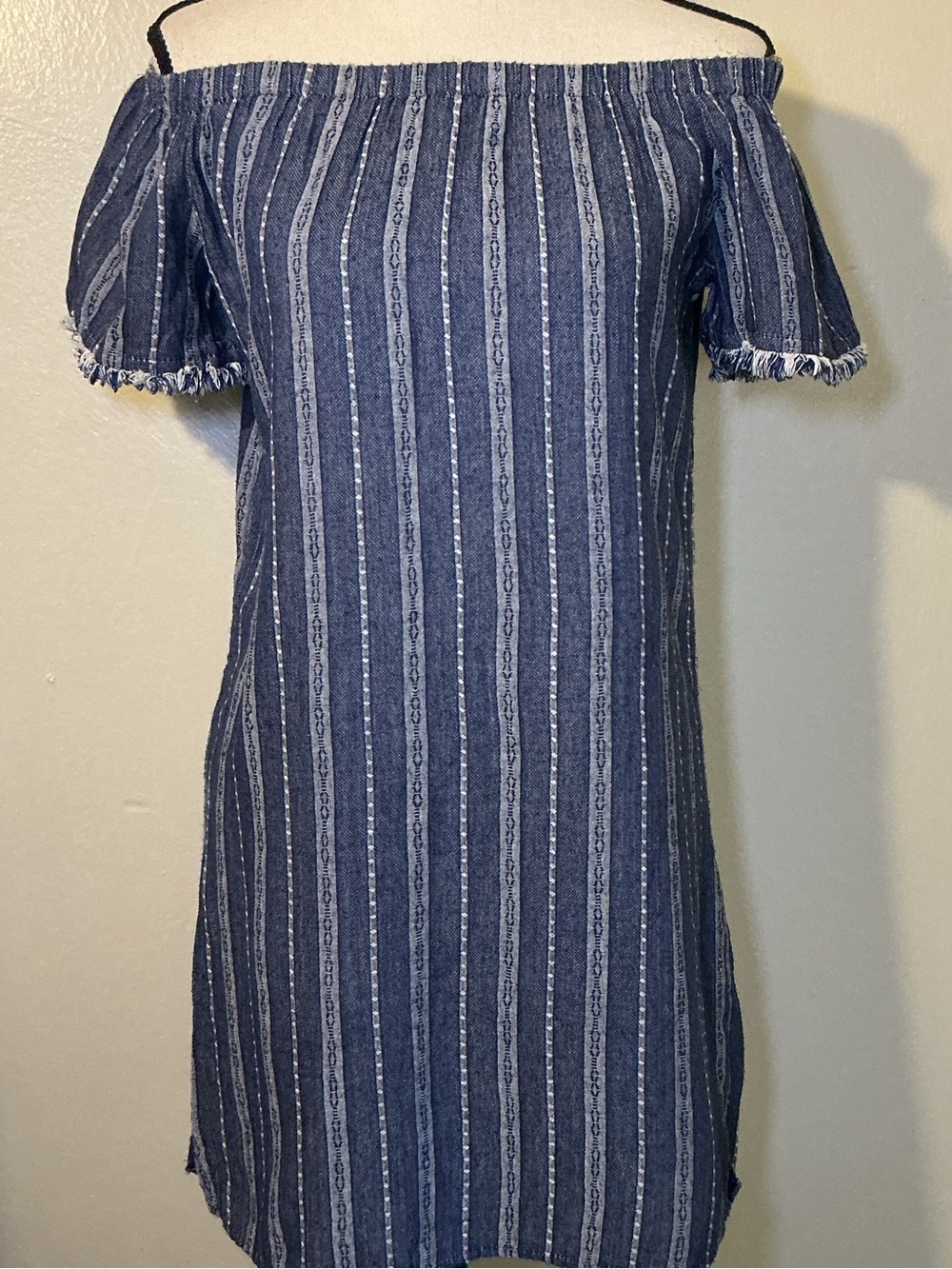 Charlotte Russe Boho Peasant Tunic Top Size M Blue Stripe Off Shoulder